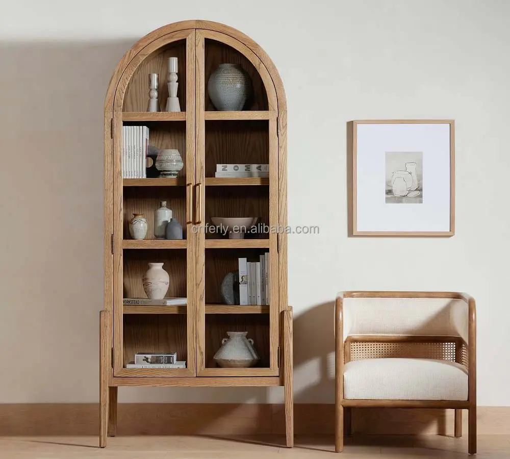 Mueble de comedor de estilo americano, gabinete doble de madera personalizado con vidrio
