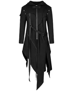 Medieval Vintage Men Hip Hop Coat Hooded Cloak Men's Irregular Design Long Cardigan Street Punk Windbreak Jackets Outwear