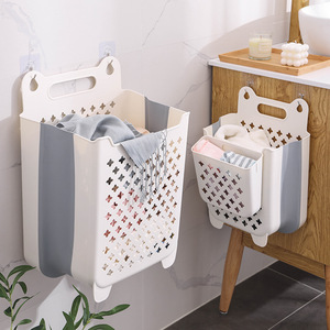 Cesto de ropa plegable para montar en la pared, organizador de ropa de plástico de gran capacidad rectangular para almacenamiento en el baño - Product Image 2
