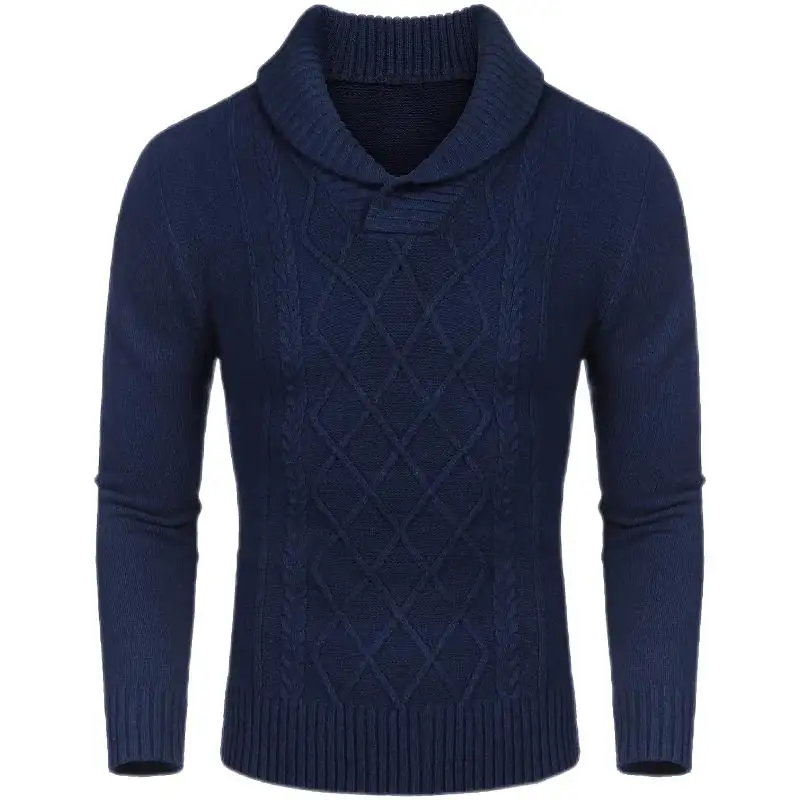 Men's Shawl Collar Sweaters V-Neck Relaxed Fit Cable Pullovers