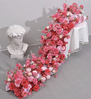 Arche de fleurs artisanales en roses blanches pour décoration de mariage, décoration de scène au sol, fleurs de gypsophile roses, chemin de table en roses de soie et gypsophile