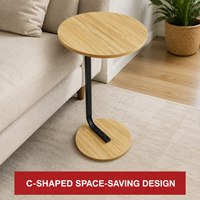 Table d'appoint ronde en MDF et métal avec pieds en forme de C, plateau en bois grainé minimaliste pour salon et chambre à coucher