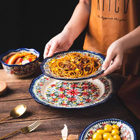 Vaisselle en céramique exotique Daisy Poland, vaisselle créative pour la maison, ensemble de bols et d'assiettes, bol à riz à double oreilles, bol à soupe, assiettes