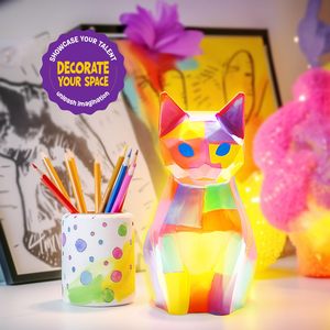 Peignez votre propre kit de lampe de <span class=keywords><strong>chat</strong></span> 1 pièces, kits de peinture d'art de <span class=keywords><strong>chat</strong></span> géométrique bricolage pour filles garçons, artisanat de fille garçon pour article de cadeau d'enfant - Product Image 4