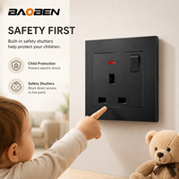 Interruptor de Pared BAOBEN Negro Mate de PC, Material Ignífugo, Estándar Europeo de Cinco Posiciones, Enchufe Multifuncional de 13A