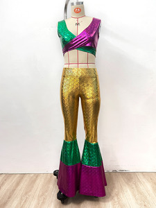 Costume de carnaval <span class=keywords><strong>pour</strong></span> femmes en gros : haut à sequins, pantalon patte d'éléphant et coiffe à plumes <span class=keywords><strong>pour</strong></span> spectacle de danse sur scène (Mardi Gras, Halloween) - Product Image 3
