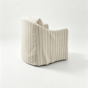 Poltrona <span class=keywords><strong>in</strong></span> Stile Wabi Sabi con Rivestimento <span class=keywords><strong>in</strong></span> Lino a Righe, Copertura Rimovibile e Lavabile, Base con Gonna <span class=keywords><strong>in</strong></span> <span class=keywords><strong>Tessuto</strong></span> - Product Image 4