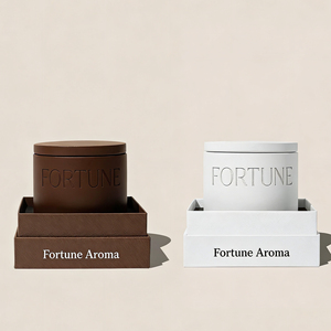 Bougie parfumée personnalisée avec logo, durable, marron, motif grain de bois, dans un pot en céramique et béton, bougie d'aromathérapie - Product Image 5
