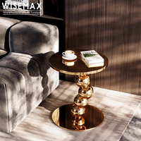 Meubles WISEMAX Table d'appoint ronde en métal de style moderne italien Table d'angle avec dessus en marbre Table basse en acier inoxydable pour le salon