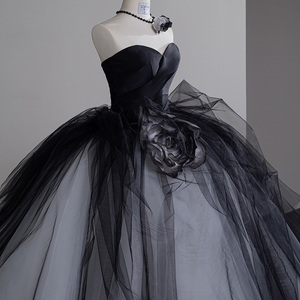 Robes de soirée en tulle noir sans bretelles, col cœur, fleurs 3D, robe de bal pour femmes, Sfy37 - Product Image 3