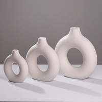 Vase en céramique et porcelaine Homeside, style scandinave, anneau rond, finition givrée, minimaliste, pour arrangements floraux, artisanat, décoration et ornements