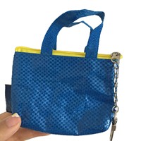 Dompet Koin Biru Siap Kirim, Tas Laminasi Anyaman PP, Tempat Kartu dan Kunci Trendy, Kantong Koin Mini