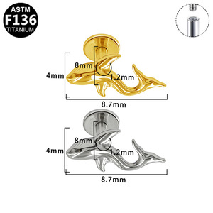 Boucles d'oreilles clous en titane, forme dauphin et nuage, en alliage de titane G23 de qualité médicale, bijoux de piercing unisexe, clous d'oreilles tendance - Product Image 4
