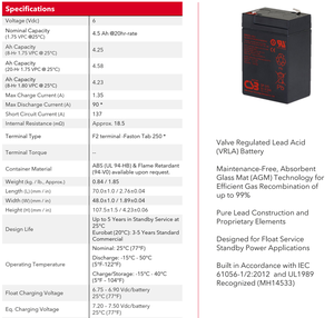 <span class=keywords><strong>แบ</strong></span><span class=keywords><strong>ต</strong></span>เตอรี่ CSB GP645 4.5Ah <span class=keywords><strong>6V</strong></span> <span class=keywords><strong>แบ</strong></span>บชาร์จไฟได้ไม่<span class=keywords><strong>ต</strong></span>้องบำรุงรักษาวาล์ว4.5Ah ควบคุม<span class=keywords><strong>แบ</strong></span><span class=keywords><strong>ต</strong></span>เตอรี่<span class=keywords><strong>ต</strong></span>ะกั่วกรด (VRLA) - Product Image 4