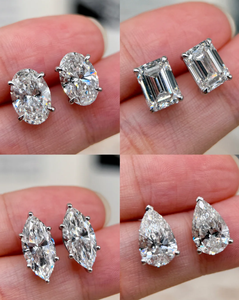 Boucles d'oreilles clous personnalisées en or 10K 14K, taille ovale/marquise/poire/émeraude/ronde, 4/6 griffes, avec diamants de laboratoire CVD/HPHT certifiés IGI, idéales pour un cadeau - Product Image 2