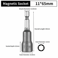 Clé à douille hexagonale en acier allié S2 haute performance avec aimant intégré, 11 mm, 65 mm, tige de 6,35 mm, garantie 1 an