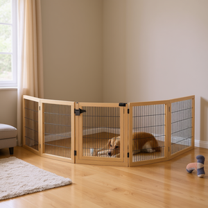 Cancelletto in legno per animali domestici, 170 pollici a forma di L, per cani, da interno, di alta qualità, con chiusura a pressione - Product Image 2