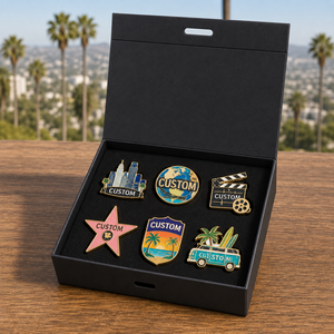 Set de Regalo de Pin Esmaltado Personalizado del Fabricante de <span class=keywords><strong>Los</strong></span> Ángeles, Pin de Solapa Universal del Walk of Fame, Souvenir Turístico, Insignia Costera - Product Image 1