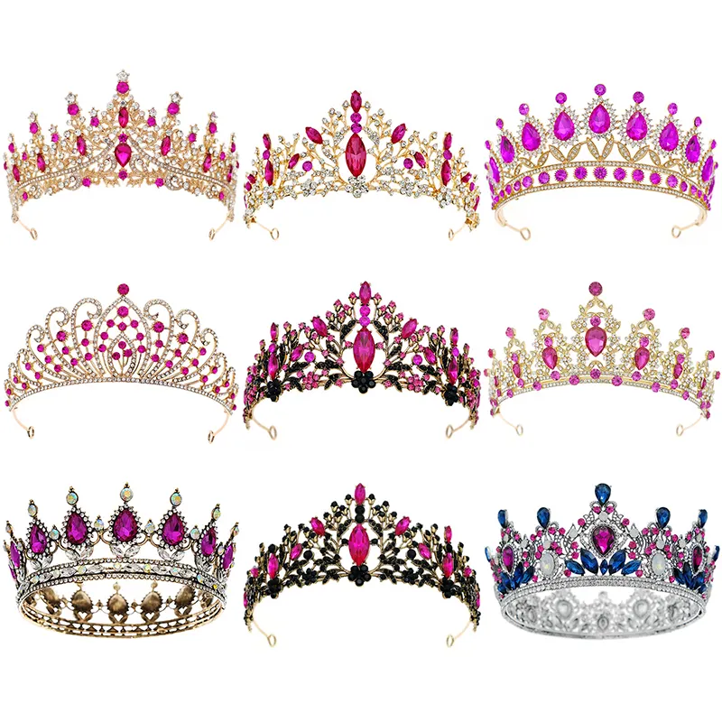 Dromerige Roze Bulk Prinses Strass Crystal Beauty Custom Handgemaakte Verkiezing Koningin Miss Wereld Kroon En Tiara