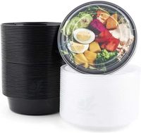 Conteneur alimentaire rond noir jetable avec couvercle à fermeture sécurisée, boîte à lunch pour emporter, compatible micro-ondes