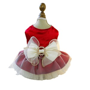 Pet Princess Dress For Dogs Cats Small Breeds <b>Red</b> Velvet Tulle Skirt With <b>Bow</b> Elegant Cute Four Seasons Wear - Product Image 5