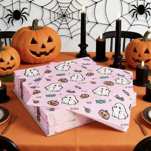 Servilletas Desechables Hechas a Mano de Color Rosa para Halloween con Diseño de Fantasma y Calabaza - Vajilla Festiva para Reuniones - Product Image 5