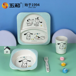 Wuhe Bado Dog Bamboo Fiber Kids Tableware 5-Piece Set Rectangle Bpa Free Food Grade - Product Image 1