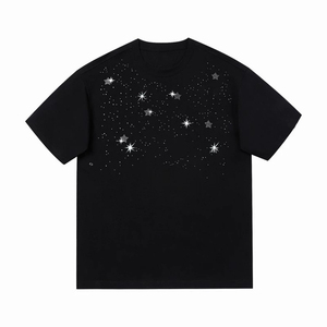 T-shirt pour homme de haute qualité, poids lourd, 100% coton, lettres personnalisées, cristaux brillants, coupe ample, respirant, transfert de chaleur en strass - Product Image 1