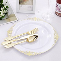 Kit de 25 assiettes jetables pour mariages, festivals et fêtes à domicile, fournitures de fête, plastique dur PS, dorées, sans poussière, ensemble de papier