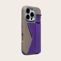 Étui porte-cartes en cuir grainé gris violet pour 16 Pro, étanche et antichoc, avec anneau magnétique et dragonne
