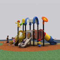 Equipo de Juegos Infantiles para Exteriores con Tobogán Combinado y Túnel con Diseño de Plantas Tropicales para Parques Comunitarios y Preescolares