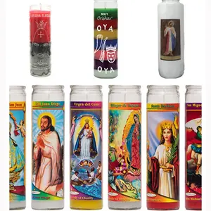 Stock 7 Days Burning Time Church Candle/8 Inches Religious Candle/Multi Color Church Prayer Candle In Glass Bottle Wholesale