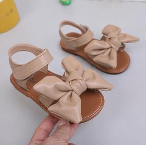 Sandali estivi in pelle per bambina alla moda scarpe nuove da principessa sandali da studente con punta aperta e fiocco da spiaggia - Product Image 1