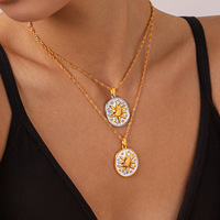 Kalung Liontin Bunga Matahari dari Baja Anti Karat untuk Wanita, Kalung Rantai Bambu Matahari Bergaya Sporty dan Serbaguna