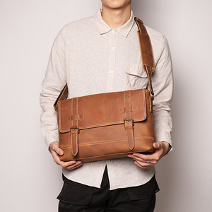 Bolso bandolera de cuero para hombre, para portátil de 13 pulgadas, hecho a mano, bolso de hombro tipo satchel de cuero para hombre, maletín de negocios - Product Image 2