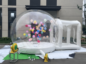 Maison à bulles gonflable blanche, modèle transparent avec souffleur d'air, trampoline, ballons 3x5M - Product Image 2