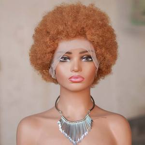 27 #   Perruques frontales <span class=keywords><strong>sans</strong></span> colle en cheveux humains vierges brésiliens, boucles afro courtes, coupe pixie, franges, cheveux de bébé, nœuds décolorés, brun foncé, petite taille - Product Image 6