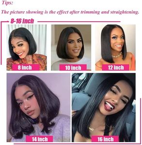 Vente en gros 8-14 ''Péruvienne HD Lace Front Bob Perruque 100% Vierge Cheveux Humains Courts Raides Ombre Blonde Transparent Dentelle - Product Image 6