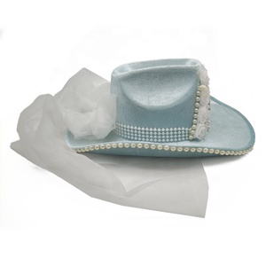 Manwu Factory Custom <strong>Bride</strong> <strong>Cowgirl</strong> <strong>Hat</strong> Wedding Cowboy <strong>Hats</strong> with Rhinestone Pearl for Bridal Shower Party Appropriate - Product Image 4