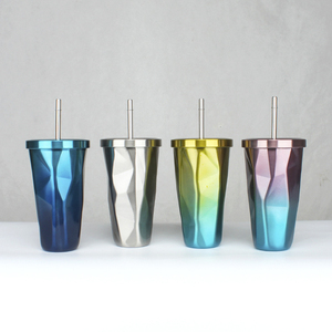 Brillo 3D de <span class=keywords><strong>diamante</strong></span> de acero inoxidable cepillado taza de <span class=keywords><strong>vino</strong></span> de doble pared vaso con tapa y paja - Product Image 4