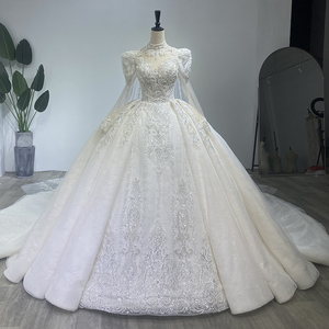 Heavy-Duty Luxury Wedding Shawl <b>Yarn</b> Shiny Puff Shoulder Long-Sleeved Ball Gown French Wedding Dress Wm03 - Product Image 1