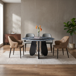 Ensemble de table à manger ronde moderne en marbre avec pieds en métal, design stable, meubles de salle à manger - Product Image 3