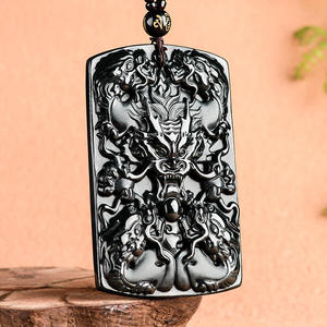 Pendentif Long Pai en jadéite noire naturelle authentique, pendentif pour homme, vente en gros de jade, design original C202 - Product Image 3