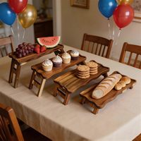 Plateau de service rectangulaire pliable en bois d'acacia |   Présentoir de style rustique pour aliments, desserts, cupcakes et charcuterie pour fêtes