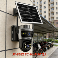 Cámara de Seguridad Solar Jortan JT-9682 TC 4G 6MP para Exteriores con Doble Lente, Batería de 10000mA, WiFi Inalámbrico, Almacenamiento en la Nube y Tarjeta SD