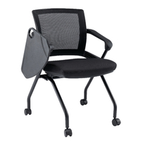 Chaise de formation de bureau en acier Q195 noir-gris avec cadre en fibre de verre PA, tablette d'écriture à rabat latéral CPY-404