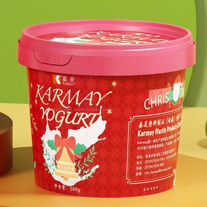 Pot de yaourt en plastique de 500 ml (16 onces) avec couvercles et cuillère, rond, étiquette IML, style européen de Noël, fabriqué en Chine - Product Image 1