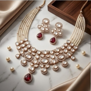 Elegant 925 Silver Traditional <b>Statement</b> <b>Necklace</b> Set with Moissanite Designer Jewelry for Women Wedding Gift Ethnic Party Wear - Product Image 4
