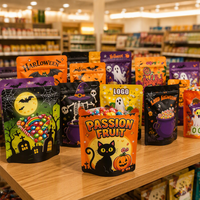 Sac refermable imprimé Halloween, pochette personnalisée en BOPP/AL/PE de qualité alimentaire pour bonbons et sucettes