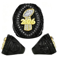 Lot de 4 bagues de championnat de football fantastique 2026 en gros du fabricant, design classique plaqué noir, bijoux sportifs en alliage